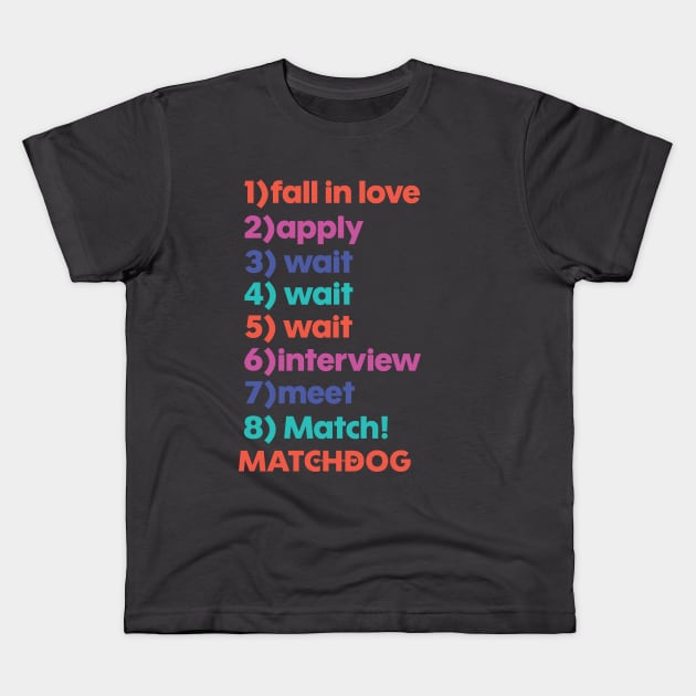 MatchDog Adoption Process Steps Kids T-Shirt by matchdogrescue